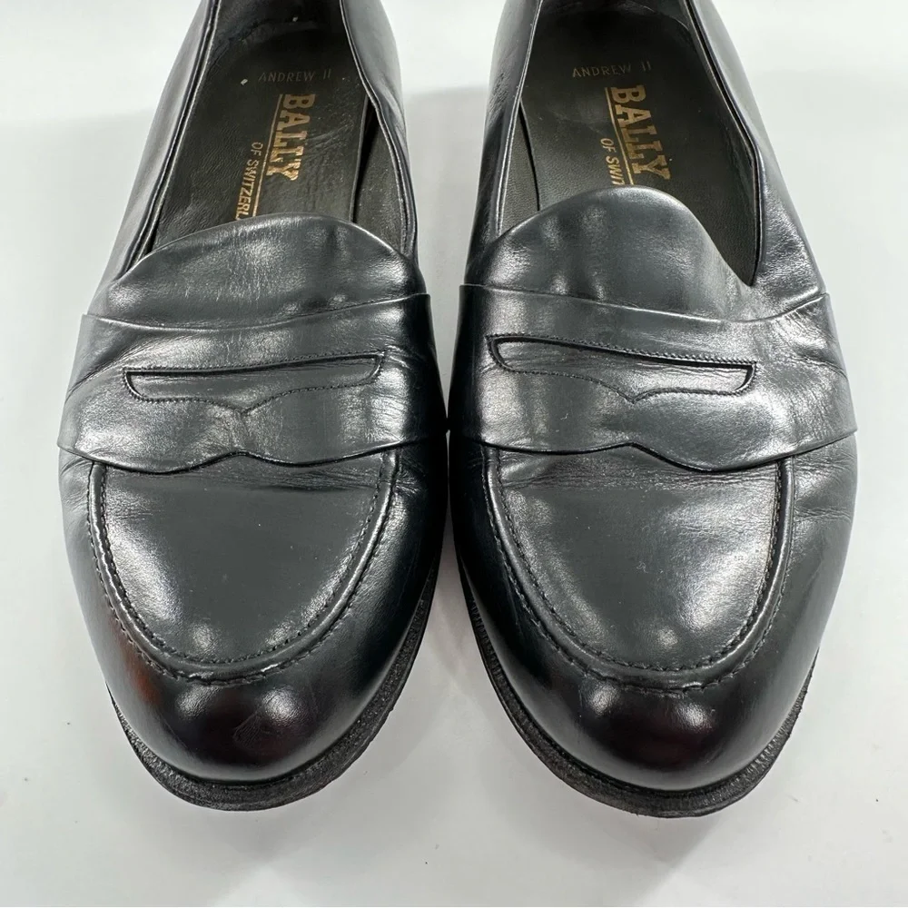 Bally mens Andrew II penny loafers size 10 black leather slip on vintage 80s 90s